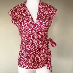 LILLY Pulitzer The Main Event beautiful pink & cream 100% silk wrap blouse S